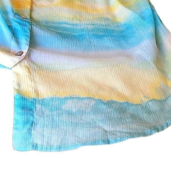 Chicos US Sz 12 Sheer Ombre Beachy Pool Cover-up Sheer Button Down TopSz 2 - Picture 5 of 11